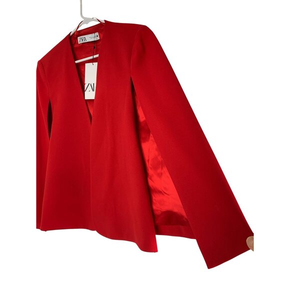 Zara Womens Red Open Front Blazer cape Jacket Size S/M NWD - Picture 7 of 16